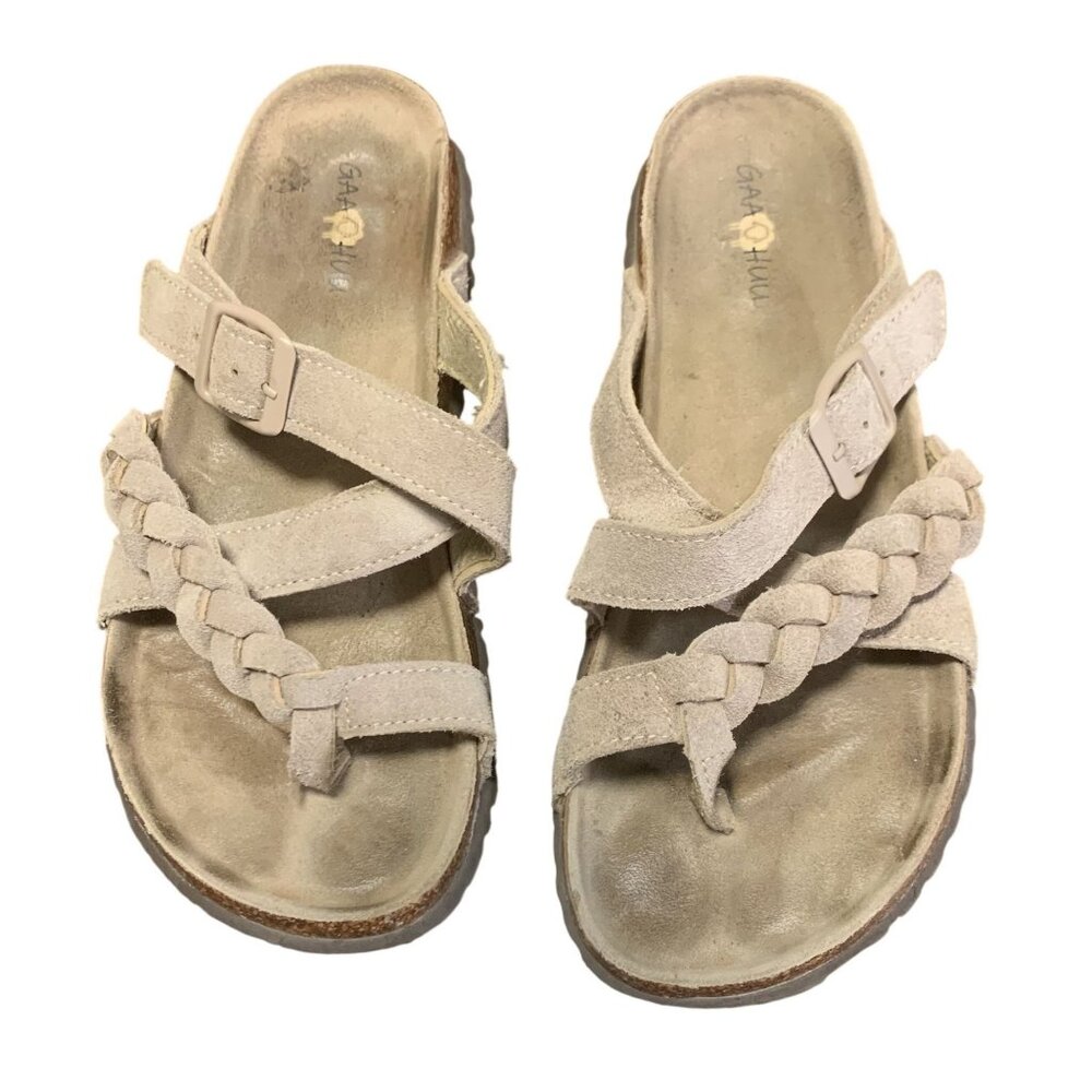 Gaa Huu 6.5 Gray‎ Leather Sandals Boho Hippie Braided Cork Sandals